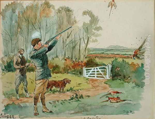 The Month of October Pheasant Shooting Oil Painting by George Derville Rowlandson