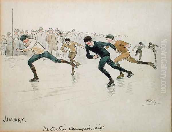 The Month of January Ice-skating Oil Painting by George Derville Rowlandson