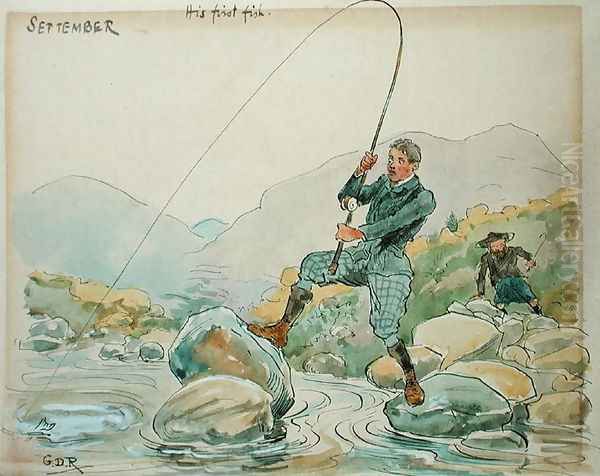 The Month of September Angling Oil Painting by George Derville Rowlandson