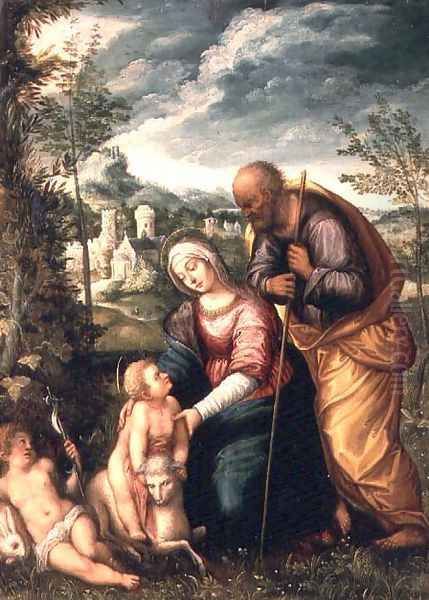 Holy Family with the Infant St. John Oil Painting by Johann Rottenhammer