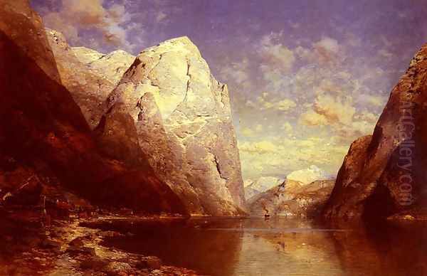 A Norwegian Fjord Oil Painting by Julius Rose