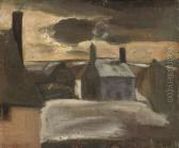 A Snow Covered Village Oil Painting by Constant Permeke