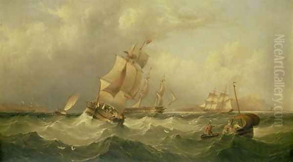 Sailing Ships off the coast at Tynemouth Oil Painting by Henry Redmore