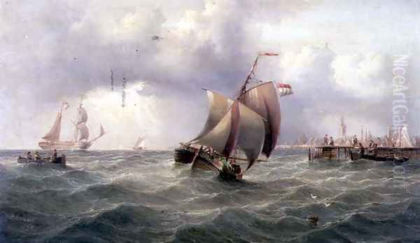 A Dutch Pink off a Jetty Oil Painting by Henry Redmore