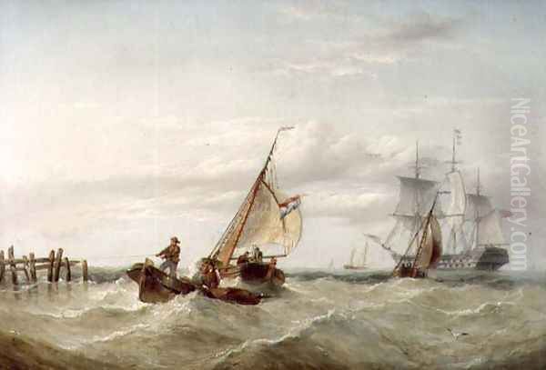 An East Indiaman and other Shipping off the Coast Oil Painting by Henry Redmore