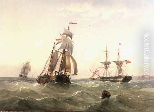 Vessels off a Coastline Oil Painting by Henry Redmore