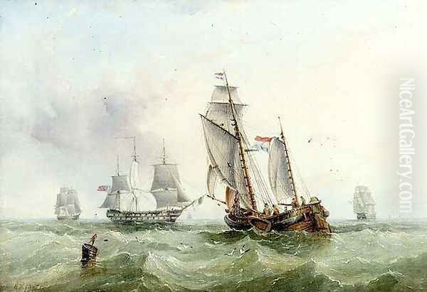 Dutch and British Shipping Oil Painting by Henry Redmore