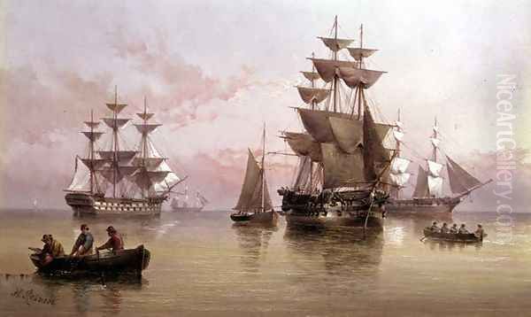 Evening Shipping Scene Oil Painting by Henry Redmore