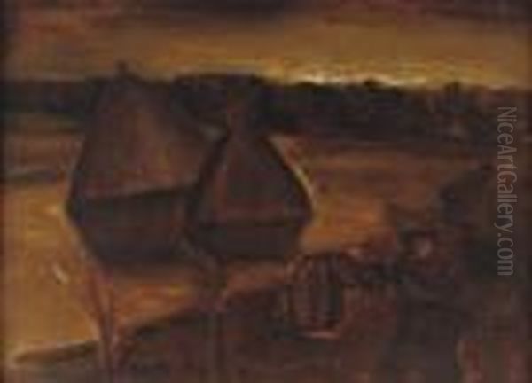 A Landscape With Farmers And Haystacks Oil Painting by Constant Permeke