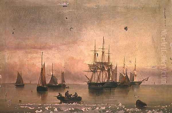 Shipping in a calm Oil Painting by Henry Redmore