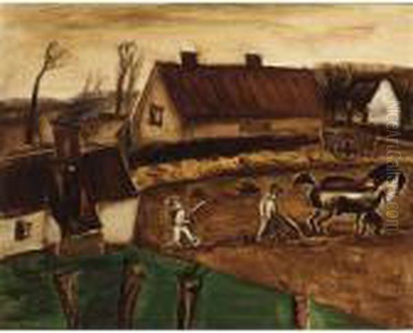 Ferme Aux Toits Rouges Oil Painting by Constant Permeke