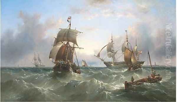 An Austrian merchantman dropping the pilot off Spurn Head, after leaving Hull Oil Painting by Henry Redmore