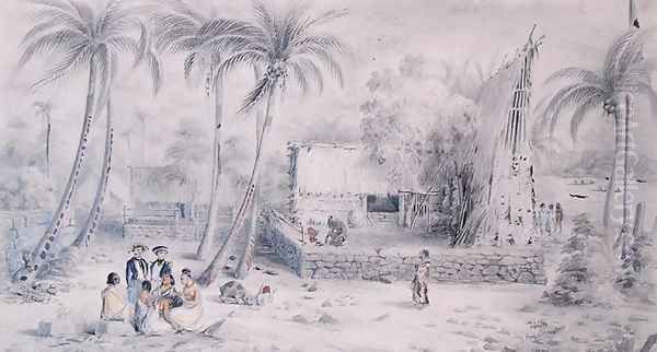 Native village in Tahiti, c.1841-48 Oil Painting by Maximilie Radiguet