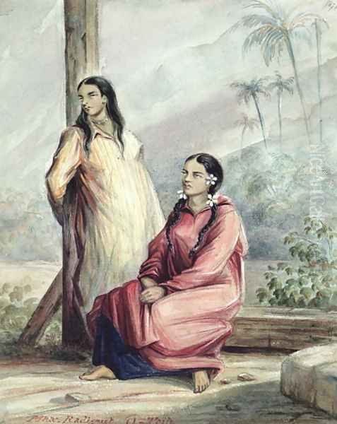 Two Tahitian Women, c.1841-48 Oil Painting by Maximilie Radiguet