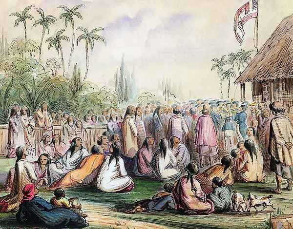 The French Protectorates pavilion in Tahiti in 1842, c.1842-48 Oil Painting by Maximilie Radiguet