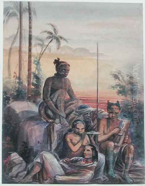 Inhabitants of the Marquesas Islands, c.1841-48 Oil Painting by Maximilie Radiguet