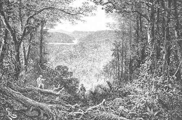 The Source of the Oyapock, engraved by A. Kohl, page 199 from Voyages in South America by J. Crevaux, 1883 Oil Painting by Edouard Riou