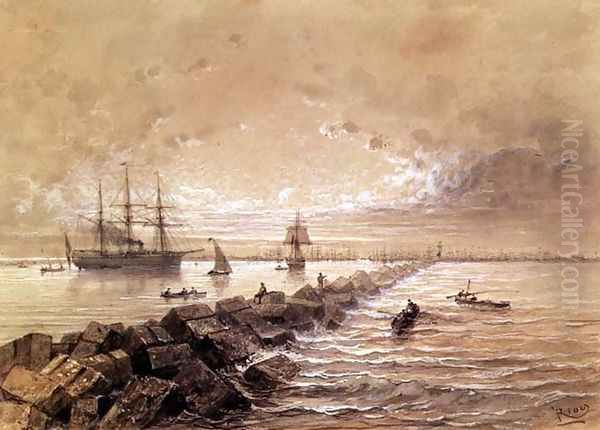 The Suez Canal, from a souvenir album commemorating the Voyage of Empress Eugenie 1827-1920 at the Inauguration in 1869 Oil Painting by Edouard Riou