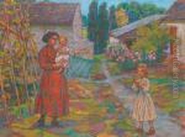 Mere Et Enfants Dans Le Jardin Oil Painting by Jean Peske