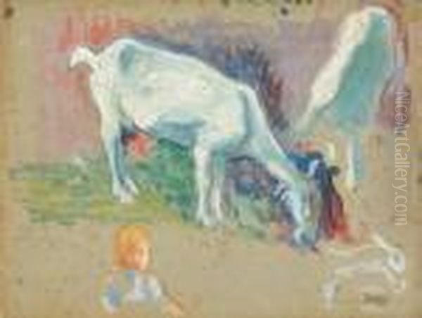 Chevre - Mouton Esquisse Oil Painting by Jean Peske