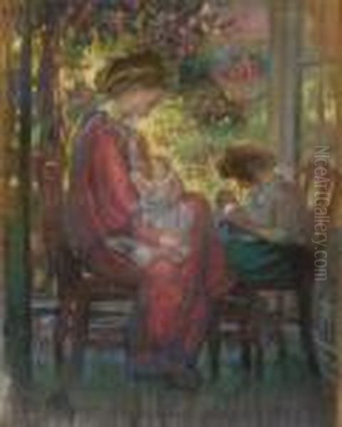 Femme Et Enfants Oil Painting by Jean Peske