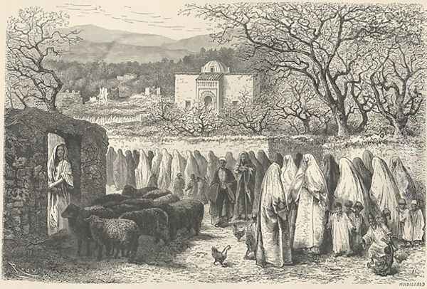 Marabout and Procession: Tlemcen, engraved by Henri Theophile Hildibrand 1824-97 Oil Painting by Edouard Riou