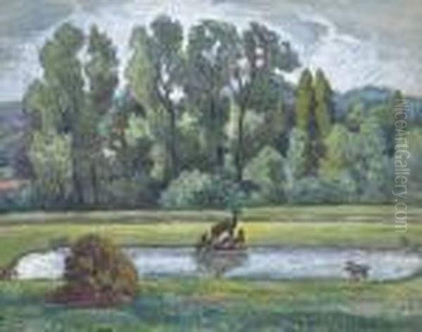 Piece D'eau Dans Un Parc Oil Painting by Jean Peske