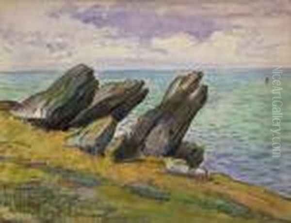 Rochers En Bord De Mer Oil Painting by Jean Peske