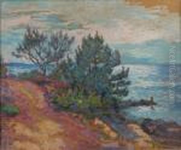 Mediterranee, Pins En Bord De Mer Oil Painting by Jean Peske