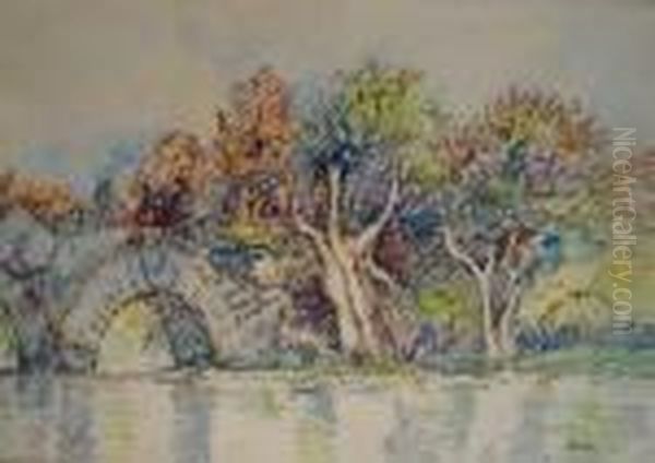 Bord De Riviere Au Pont Oil Painting by Jean Peske