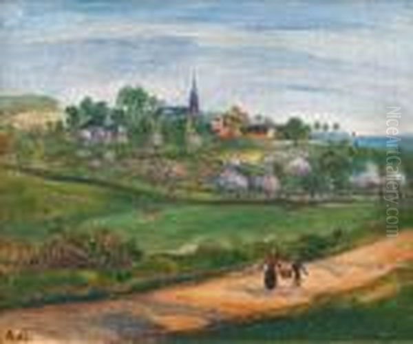 Sur La Route Du Village Oil Painting by Jean Peske