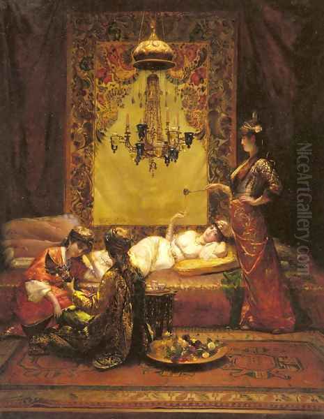 In the Harem Oil Painting by Edouard Frederic Wilhelm Richter