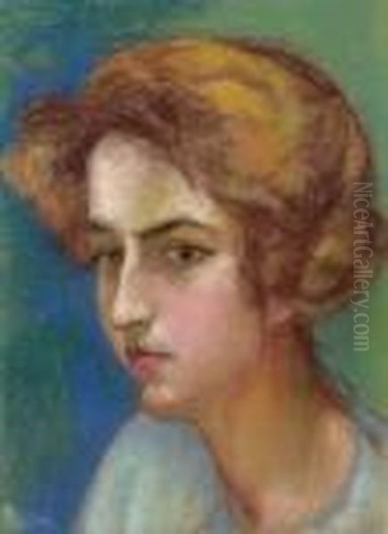 Portrait De Femme Rousse Oil Painting by Jean Peske