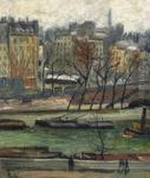 La Seine Et Les Quais A Pari ,1919 Oil Painting by Jean Peske