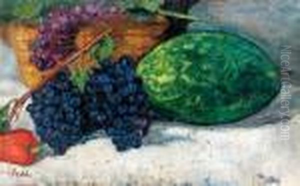 Nature Morte A La Grappe De Raisins Oil Painting by Jean Peske