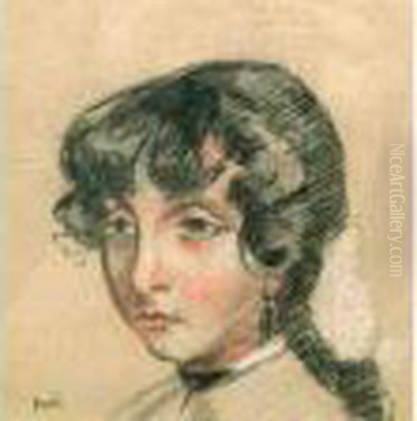 Portrait De Jeune Fille Oil Painting by Jean Peske