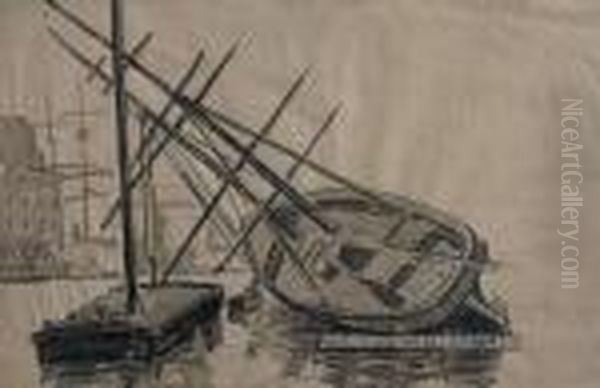 Bateau A La Cale Oil Painting by Jean Peske