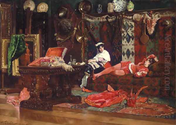 Models in Repose Oil Painting by Edouard Frederic Wilhelm Richter