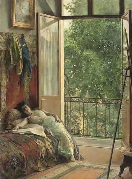 Modellpause a break in the studio Oil Painting by Edouard Frederic Wilhelm Richter