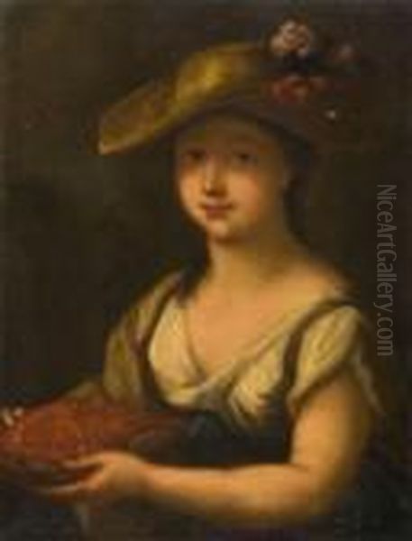 Jeune Fille Avec Un Panier De Fruits Oil Painting by Antoine Pesne