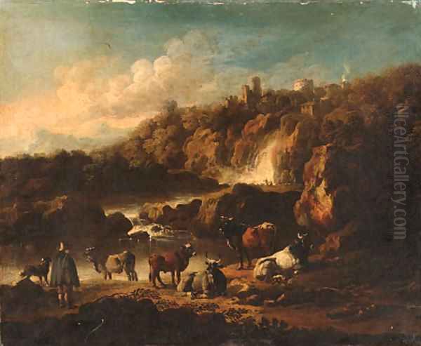 Cattle in a landscape Oil Painting by Johann Melchior Roos