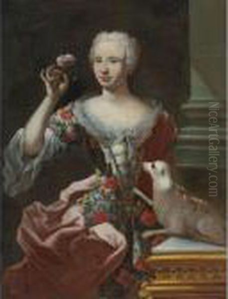 Portrait Of A Lady With A Dog Oil Painting by Antoine Pesne