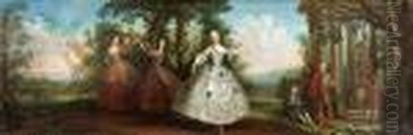 Mademoiselle Salle Surrounded By Musicians In A Park Landscape Oil Painting by Antoine Pesne