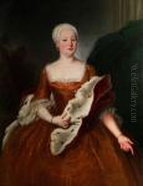 Portrait (kniestuck) Der Furstin Gisela Agnes Von Anhalt-dessau (1722-1751) Oil Painting by Antoine Pesne