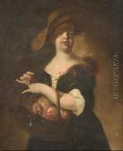 Ritratto Di Giovinetta Con Cappello E Cesta Con Pomi Oil Painting by Antoine Pesne