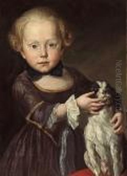 A Portrait Of A Young Boy, Three-quarterlength, With His Dog Oil Painting by Antoine Pesne