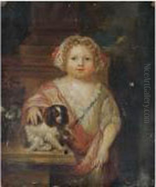 A Portrait Of A Young Girl, Three-quarter Length, With A Spaniel Oil Painting by Antoine Pesne