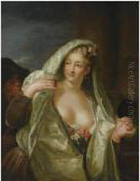 A Portrait Of A Young Venetian Courtisane, La Trompettina Oil Painting by Antoine Pesne