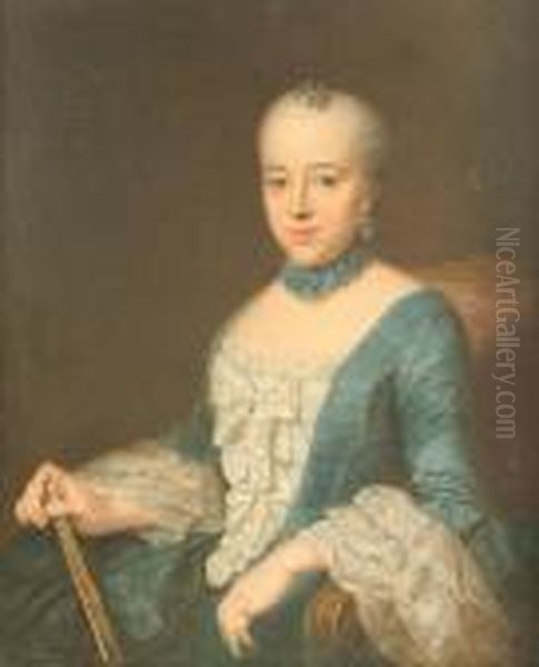 Portrait Der Madame Baronesse De Fick Nee.harszockera - Mannheim Oil Painting by Antoine Pesne