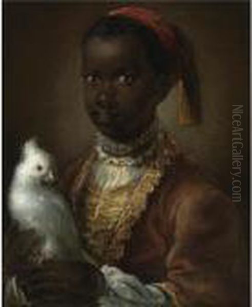 Portrait Of A Black Page With A White Parrot Oil Painting by Antoine Pesne